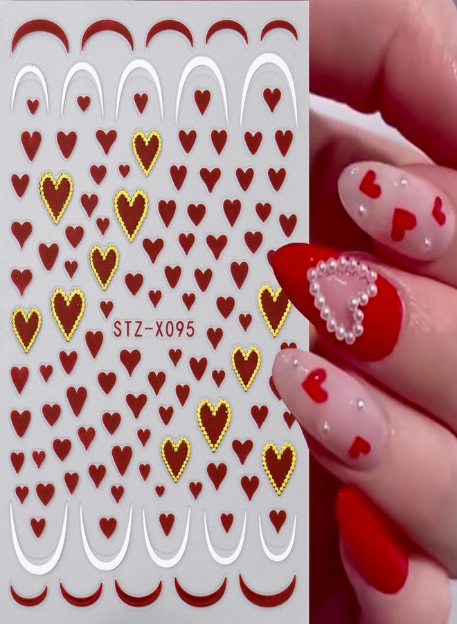 BSBTBZ 6PCS Valentine's Nail Art Stickers 3D Valentine Nail Decals Mini Red Heart Shaped Lrregular Love Stripe Design French Lines Nail Sticker Nail Tip Shiny Valentine's Romantic Hearts Manicure Accessories - Image 4